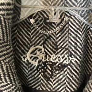 Guess black and white chevron pattern pea coat